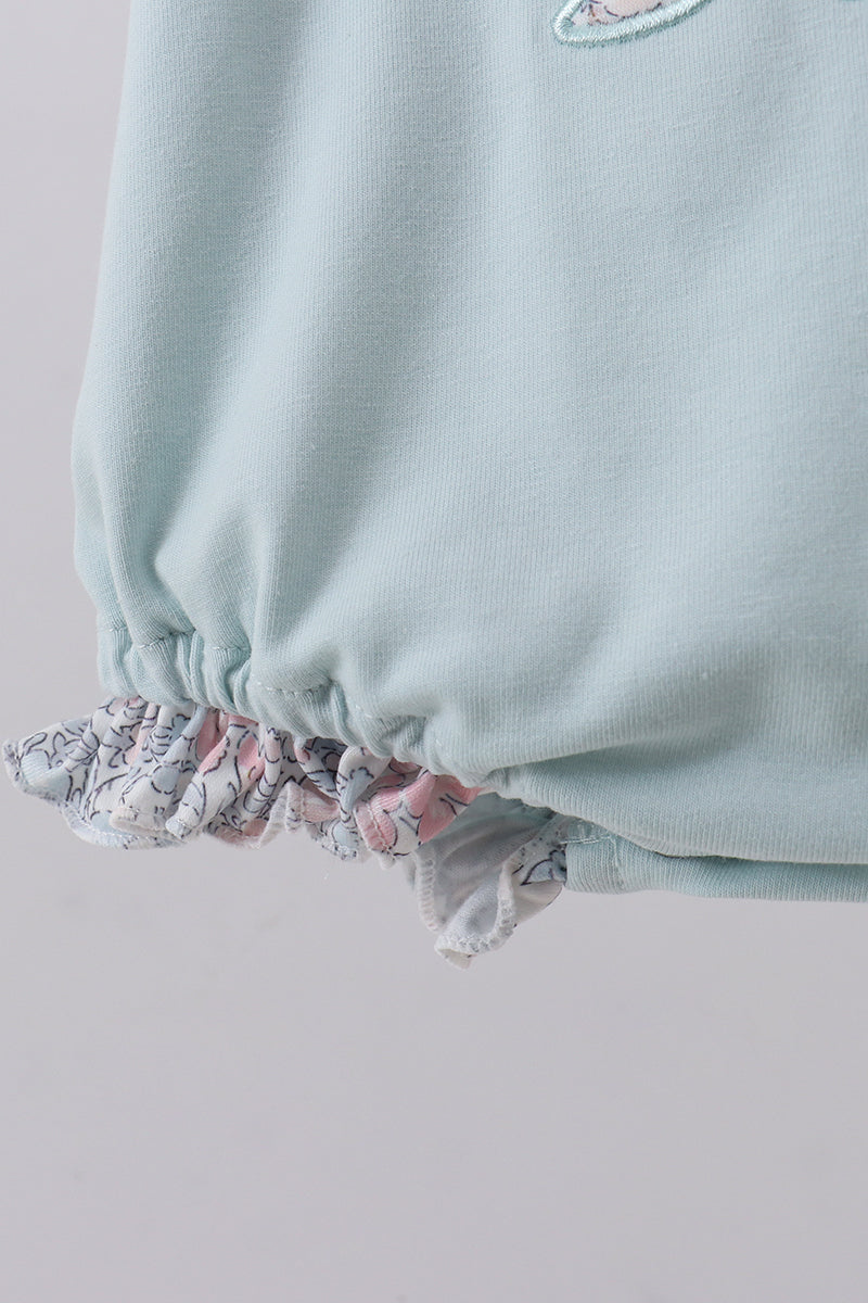 Blue Floral Bunny Applique Ruffle Bubble