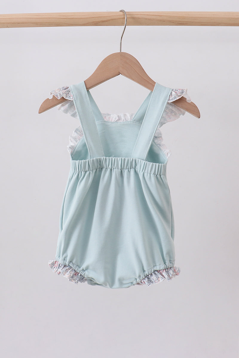 Blue Floral Bunny Applique Ruffle Bubble