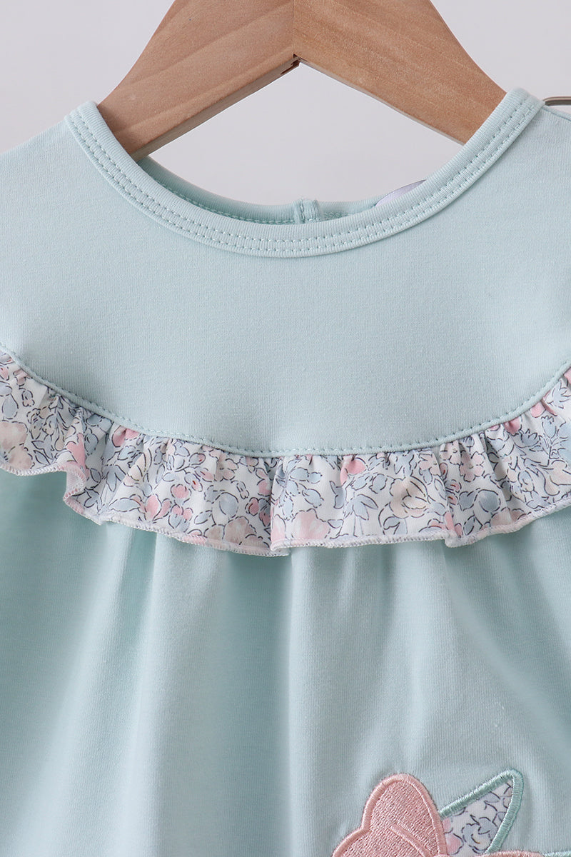 Blue Floral Bunny Applique Bloomer Set