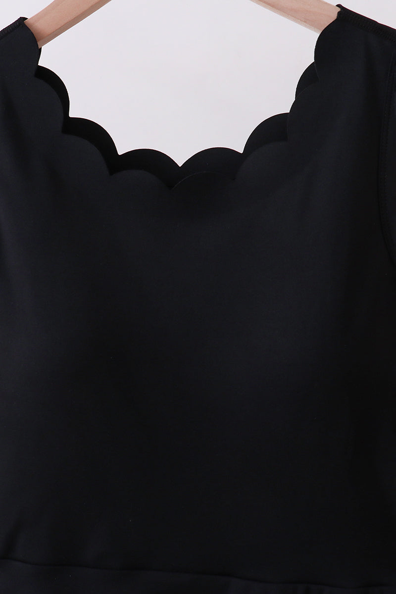 Black Scalloped Active  Mom&me Dress