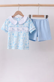 Blue Bunny Smocked Peter Pan Collar Shorts Set