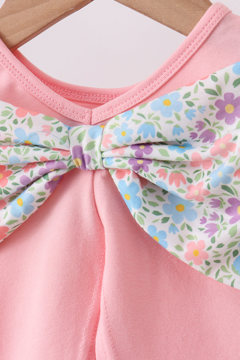 Pink Floral Cross Embroidery Ruffle Bloomer Set