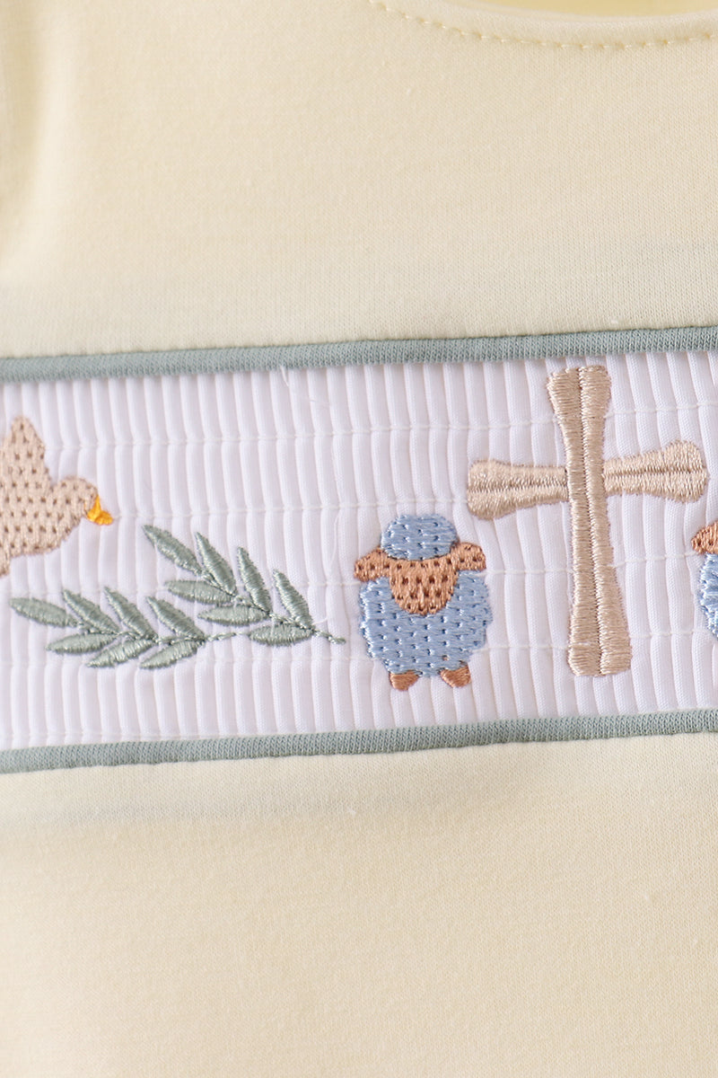 Yellow Cross Sheep Embroidery Bubble