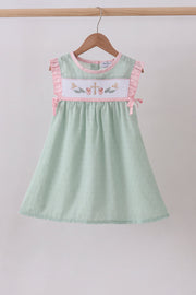 Green Swiss Dot Cross Sheep Ruffle Dress