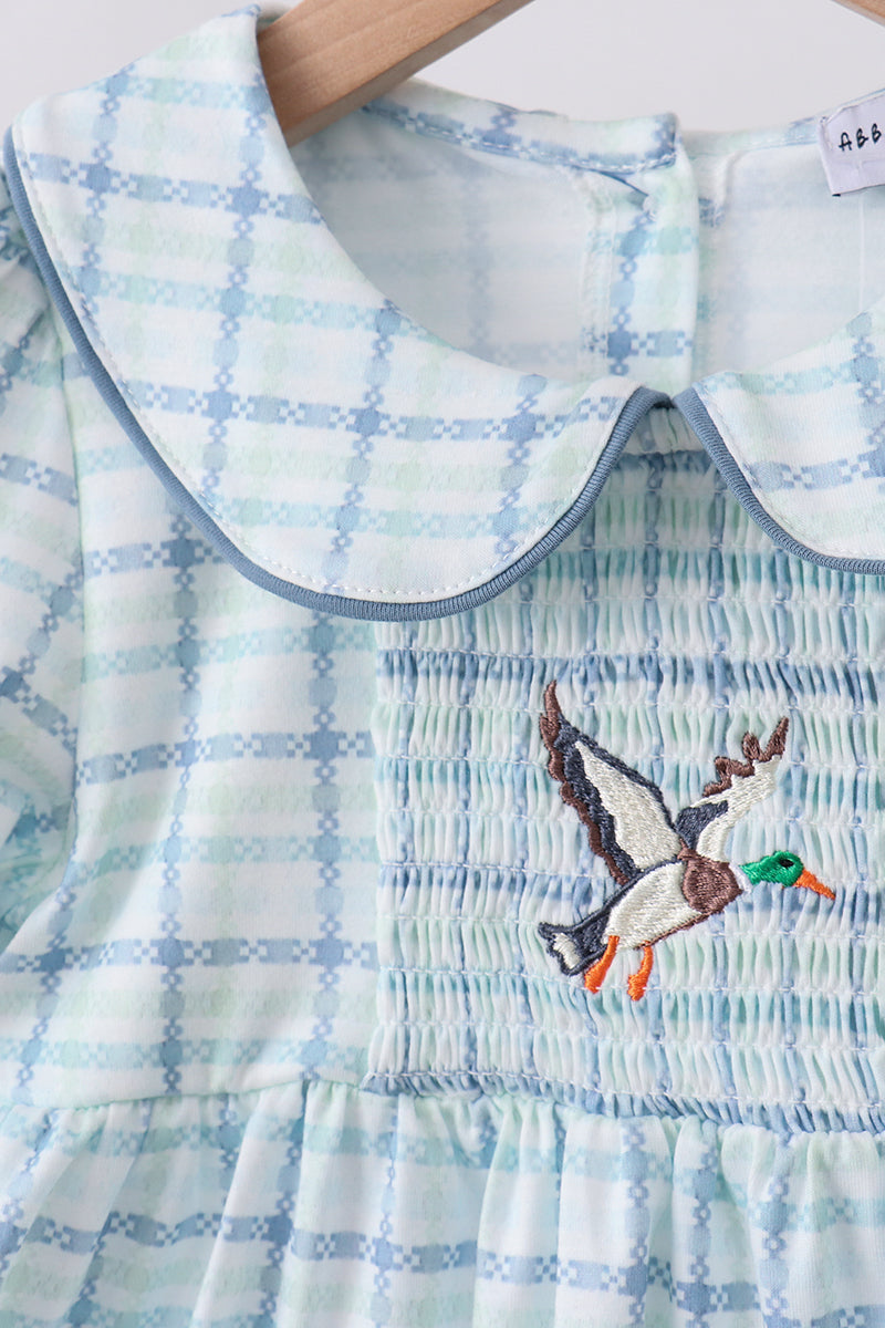Blue Plaid Duck Smocked Dress