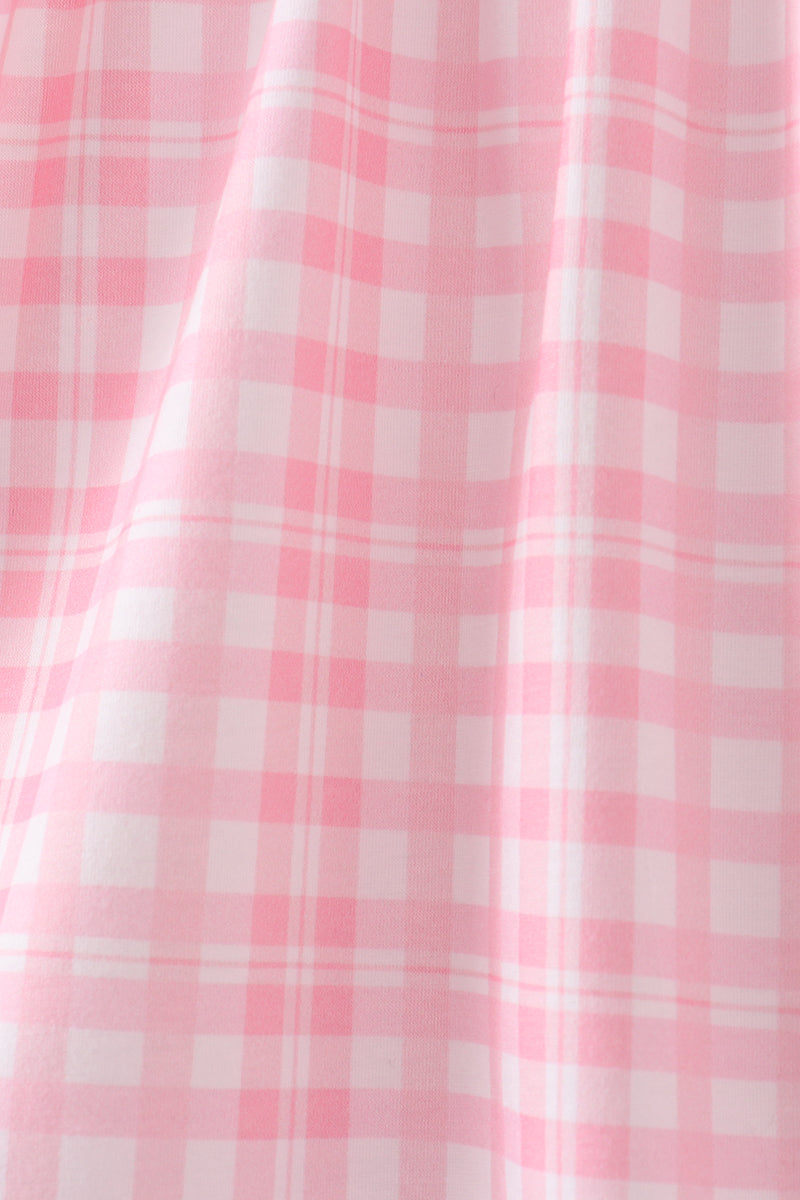 Pink Octopus Starfish Embroidery Plaid Ruffle Shorts Set