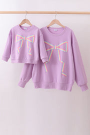 Purple Hand-sewn Bow Mom&me Sweatshirt