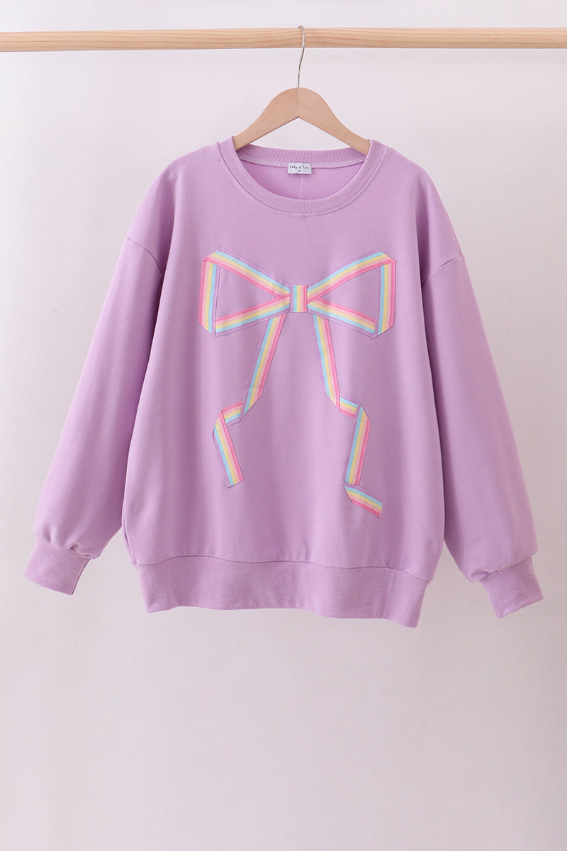 Purple Hand-sewn Bow Mom&me Sweatshirt