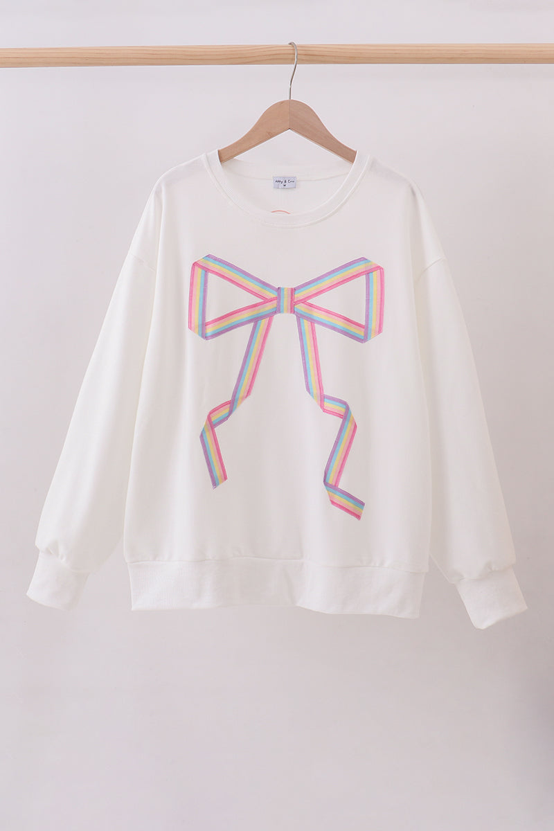 Cream Hand-sewn Bow Mom&me Sweatshirt