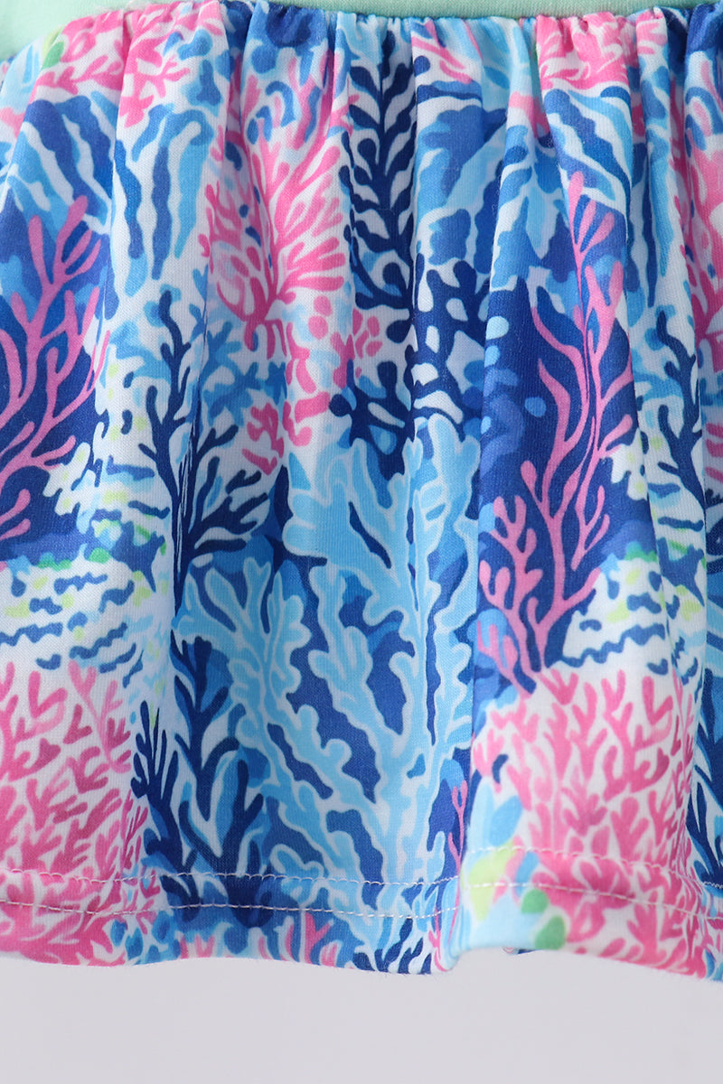 Blue Marine Creature Print Ruffle Bloomer Set