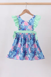 Blue Marine Creature Print Ruffle Dress