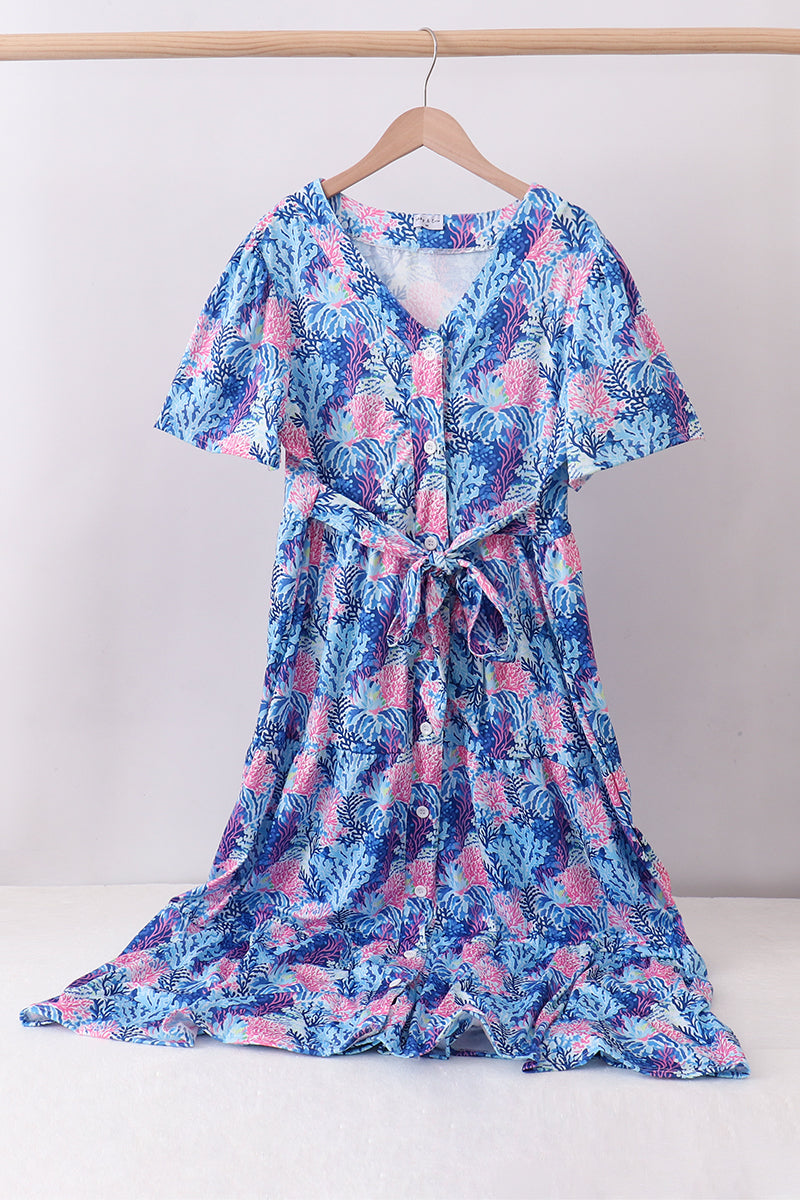 Blue Marine Creature Print Dress