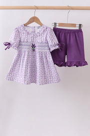 Lavender Floral Smocked Ruffle Shorts Set