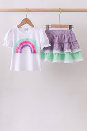 Purple Lace Rainbow Ruffle Skorts Set