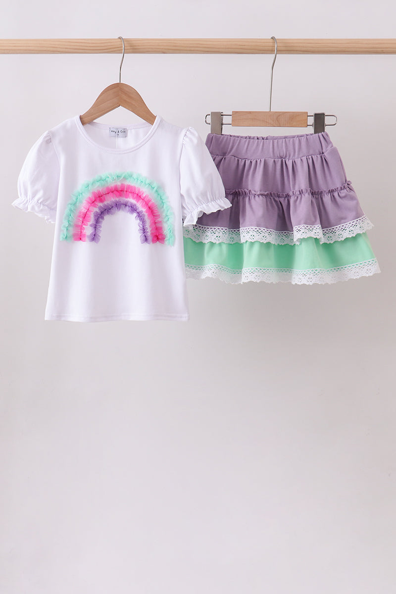Purple Lace Rainbow Ruffle Skorts Set