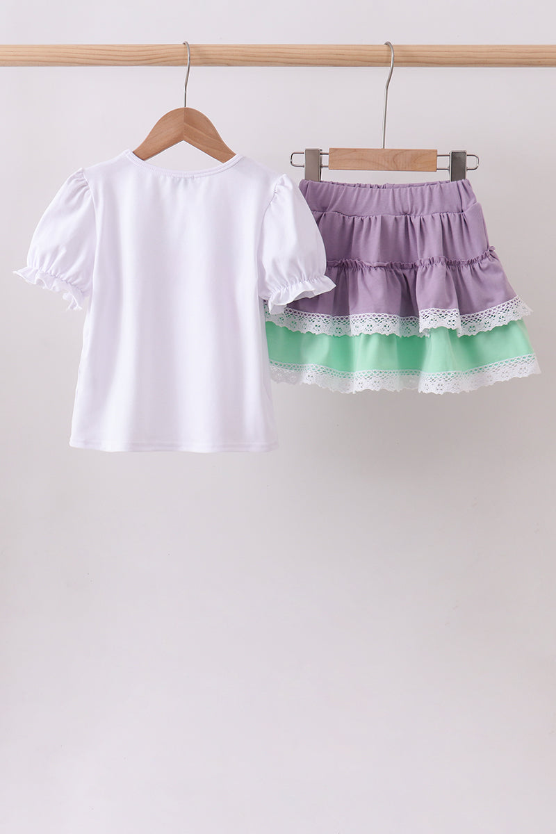 Purple Lace Rainbow Ruffle Skorts Set