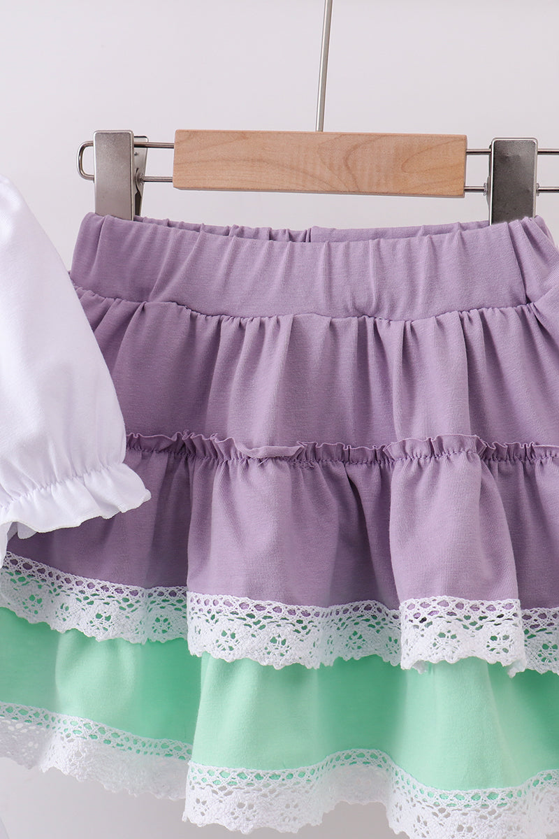 Purple Lace Rainbow Ruffle Skorts Set