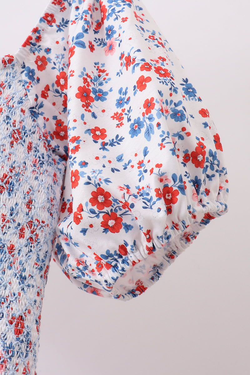 Blue Floral Smocked Dress
