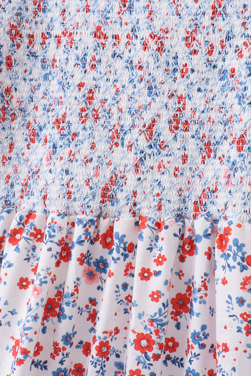 Blue Floral Smocked Dress