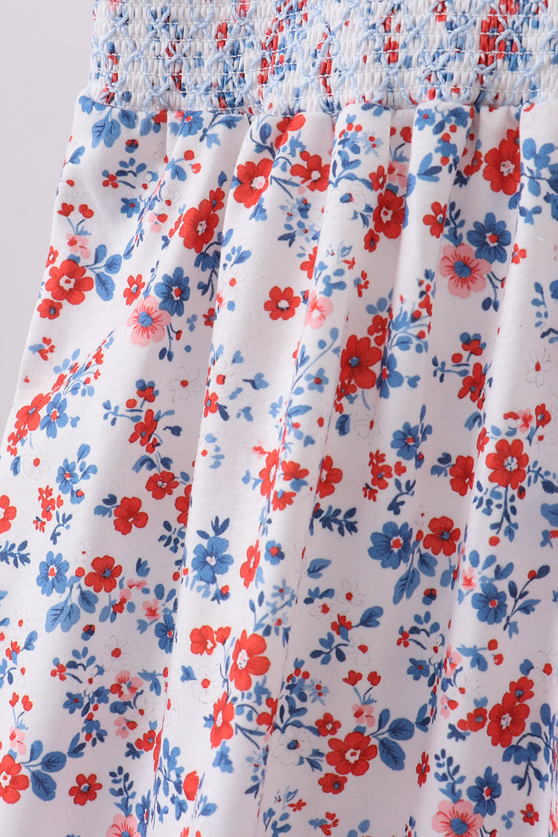 Blue Floral Smocked Dress