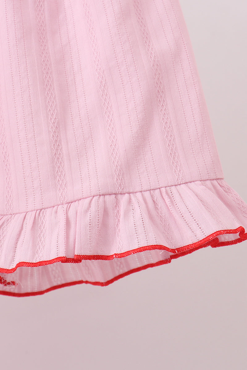 Pink Fireworks Flag Smocked Jacquard Scalloped Ruffle Shorts Set