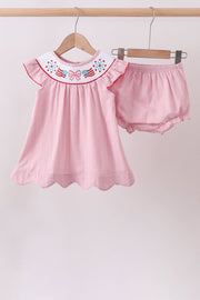 Pink Fireworks Flag Smocked Jacquard Scalloped Ruffle Bloomer Set