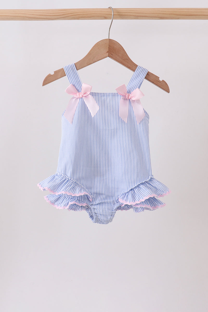 Blue Stripe One-piece Seersucker Swimsuit