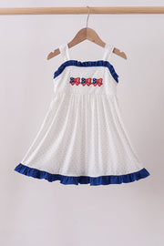 Navy Bow Applique Ruffle Dress