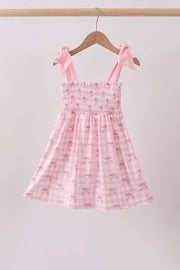 Pink Bow Smocked Ruffle Dress