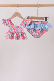 Pink Floral Upf Swim Set
