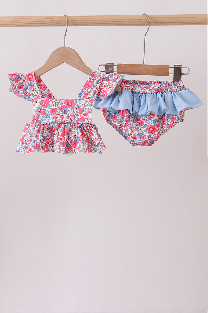 Pink Floral Upf Swim Set