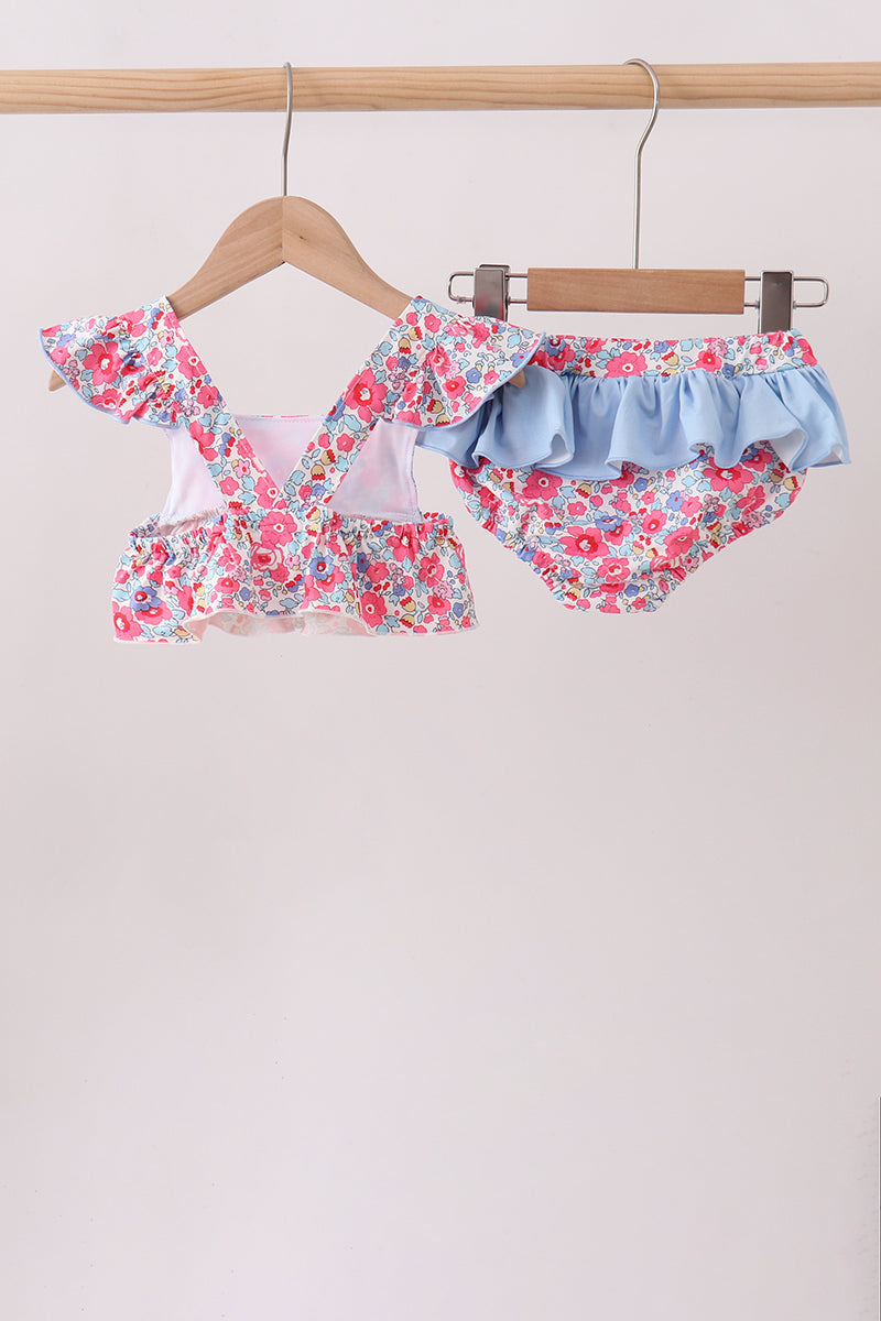 Pink Floral Upf Swim Set