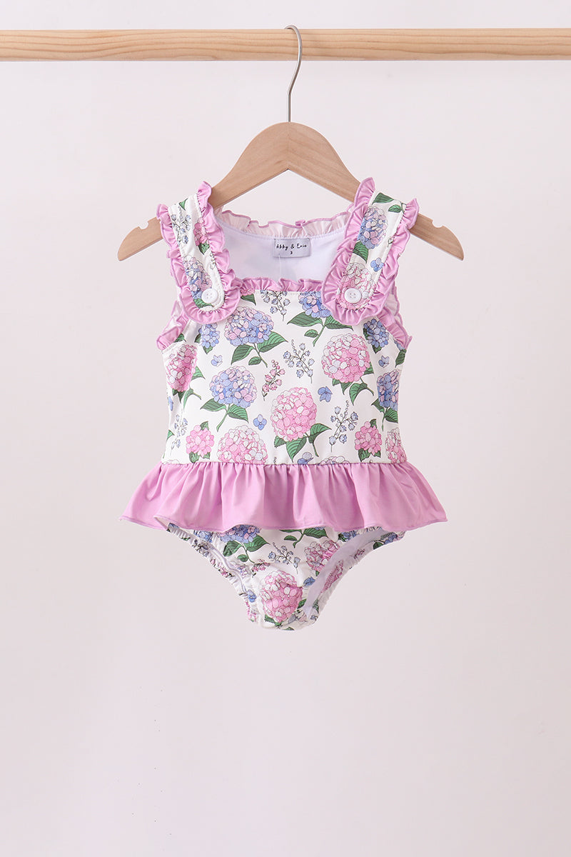 Purple Hydrangea Upf Swim One-piece