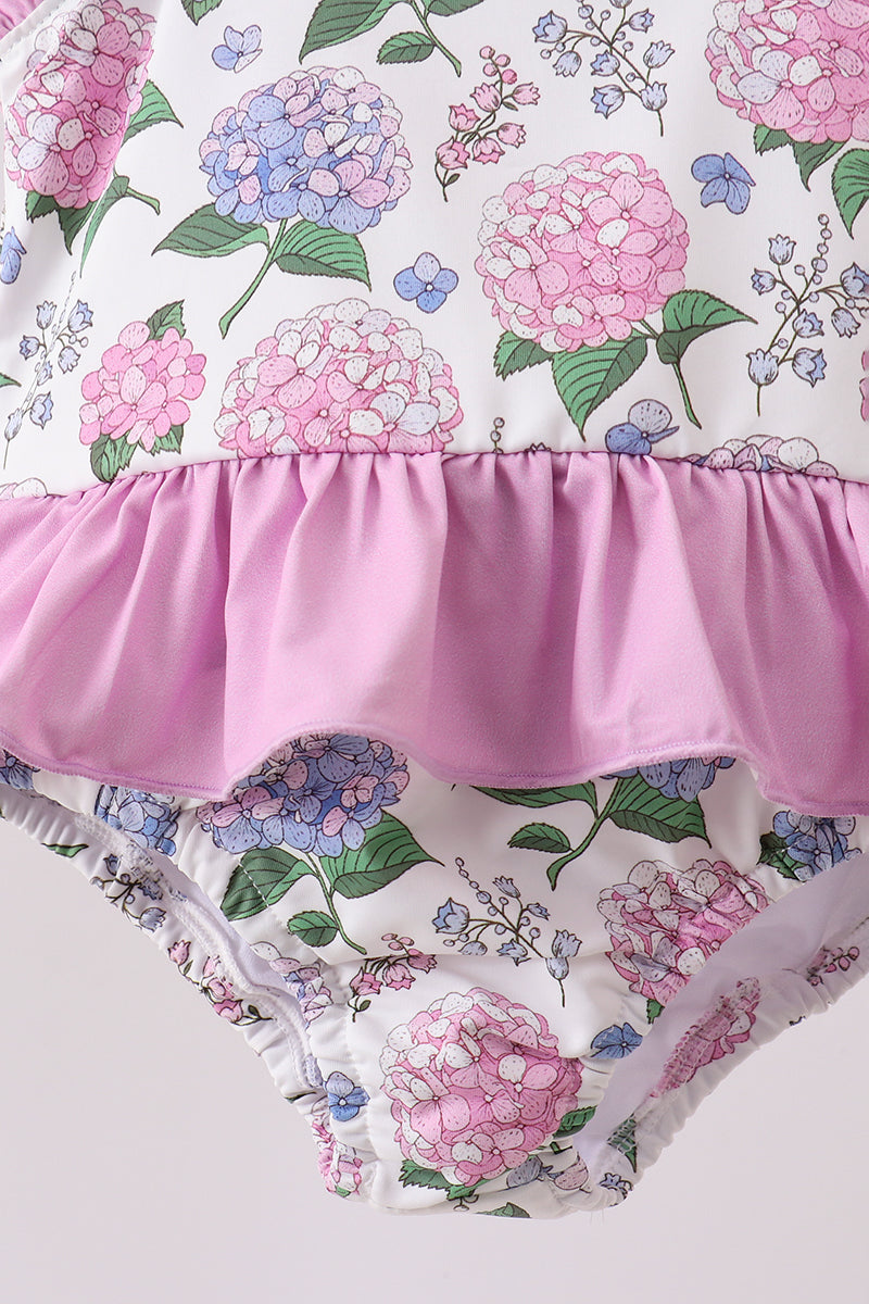 Purple Hydrangea Upf Swim One-piece
