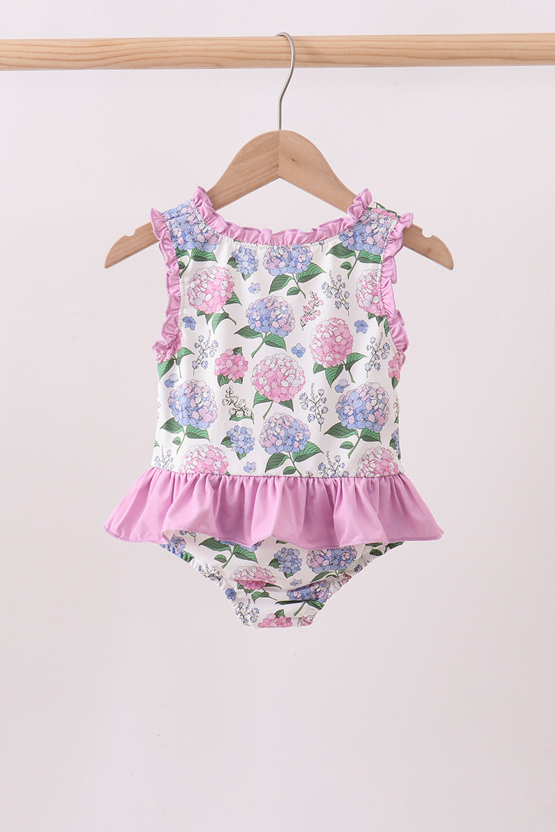 Purple Hydrangea Upf Swim One-piece