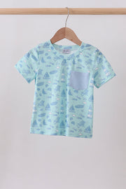 Blue Beach Print Pocket Top