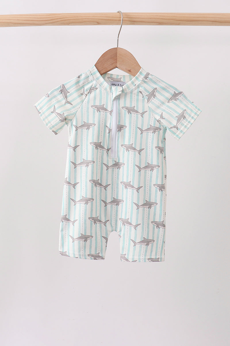 Green Stripe Shark Upf Swim One-piece
