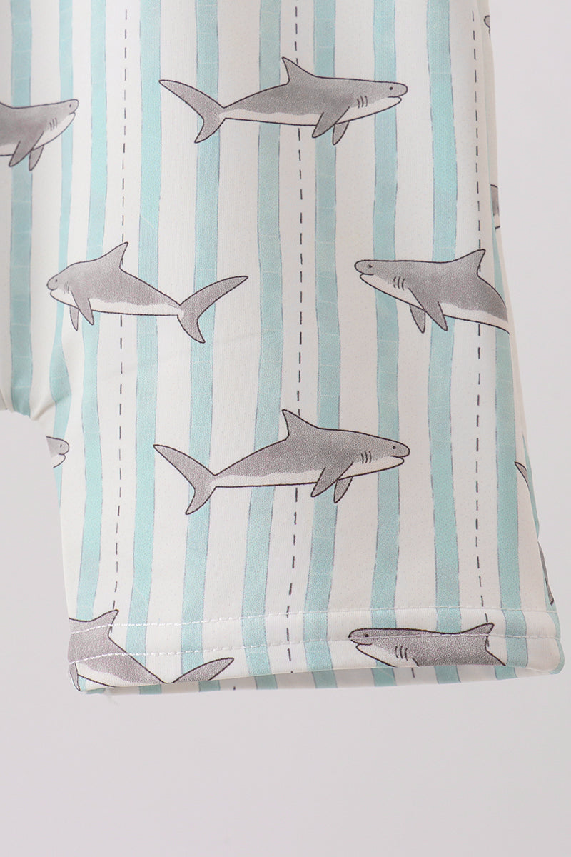 Green Stripe Shark Upf Swim One-piece