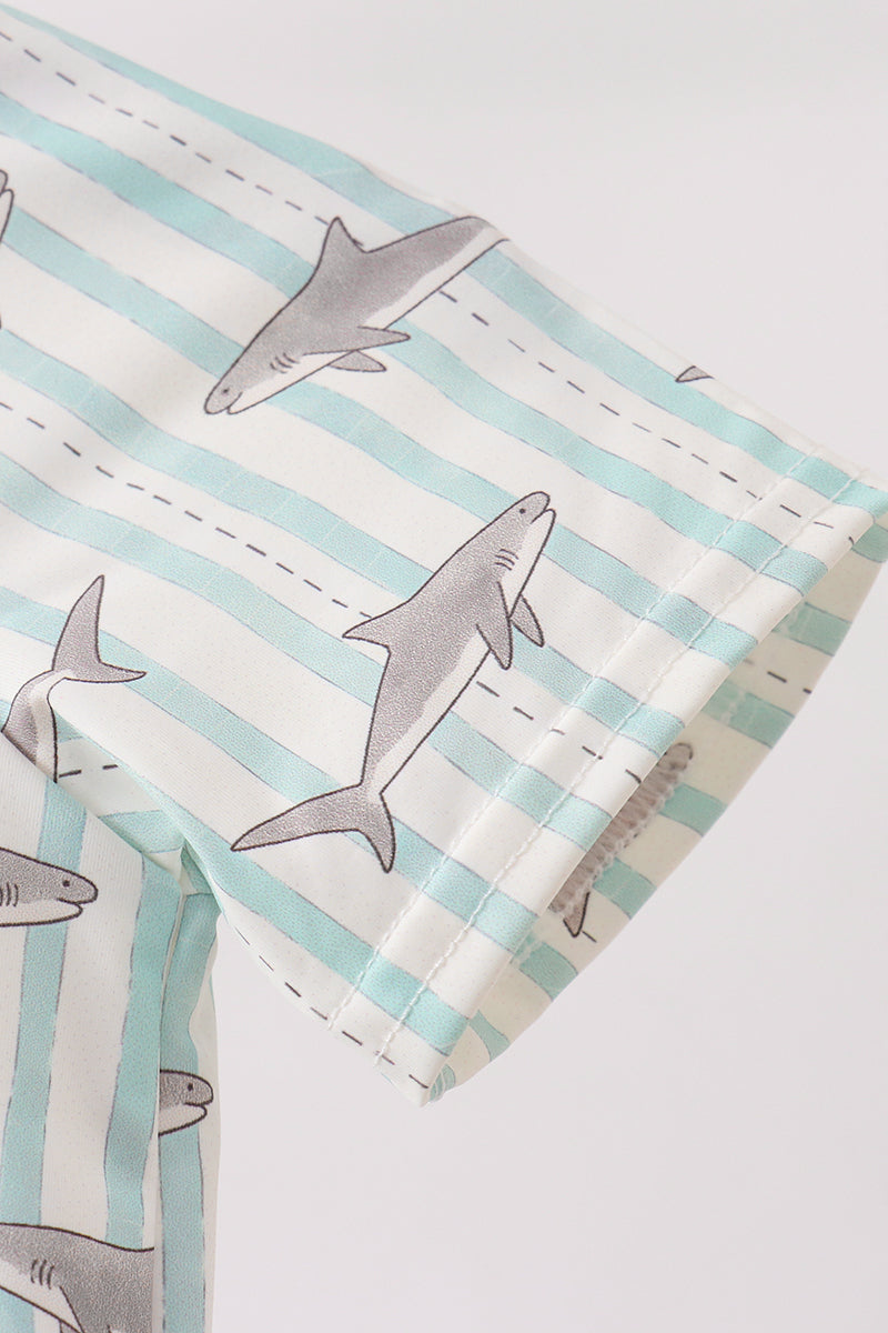 Green Stripe Shark Upf Swim One-piece
