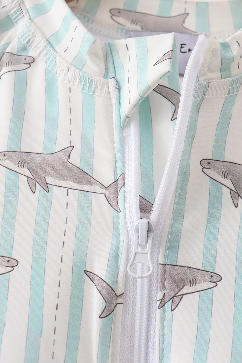 Green Stripe Shark Upf Swim One-piece