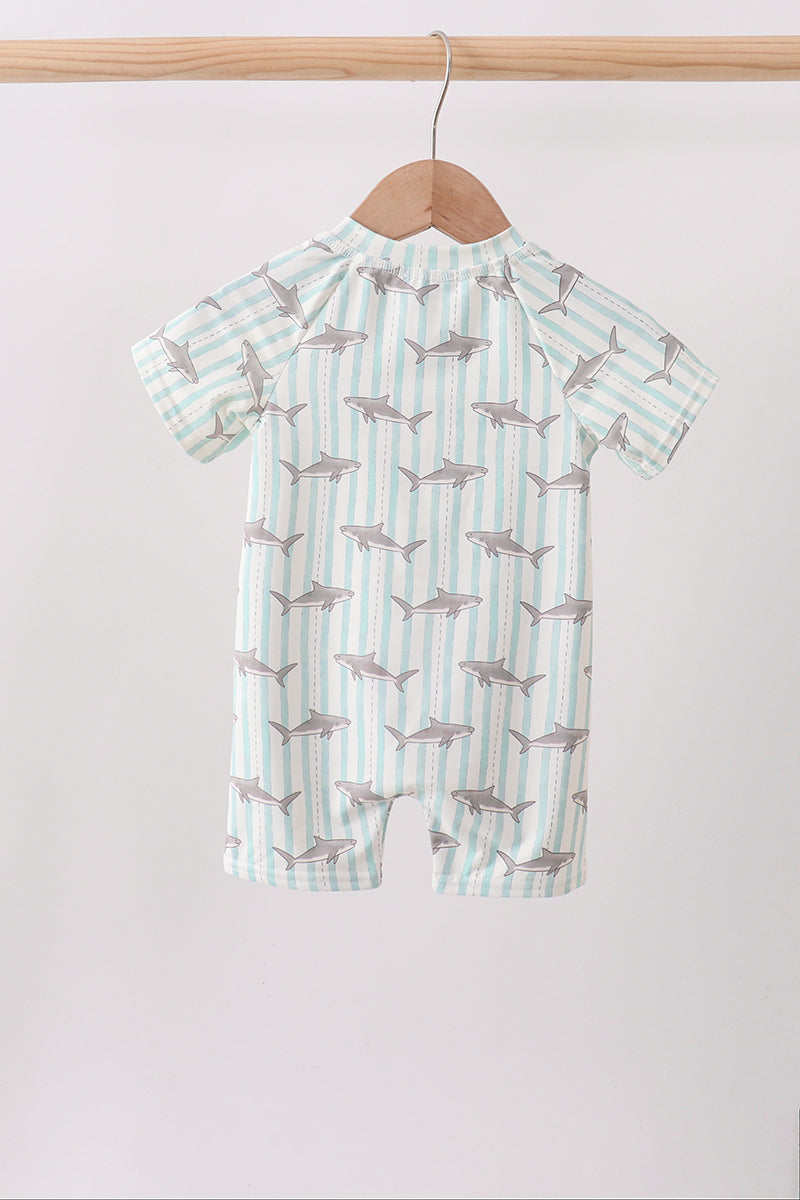 Green Stripe Shark Upf Swim One-piece