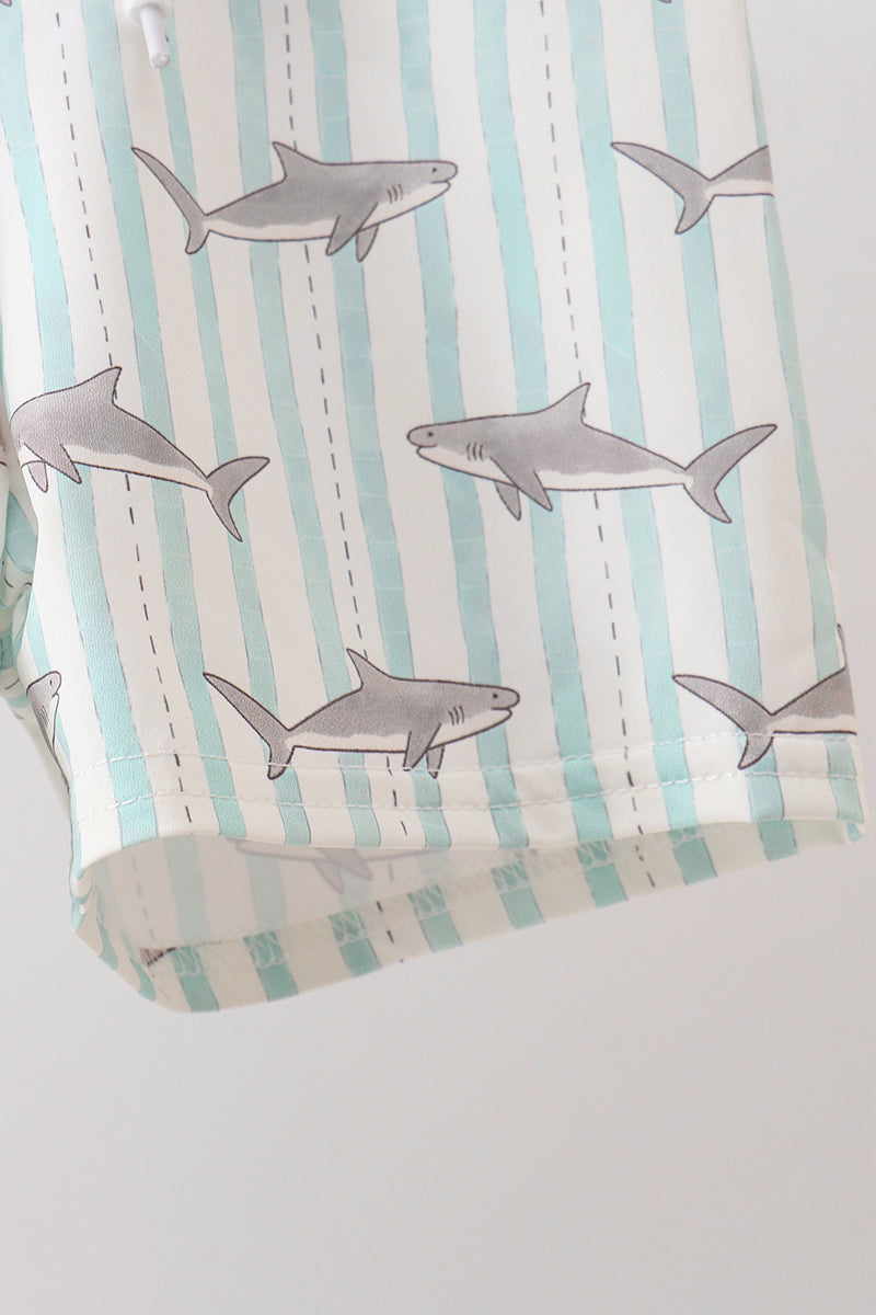 Green Stripe Shark Upf Rashguard Set