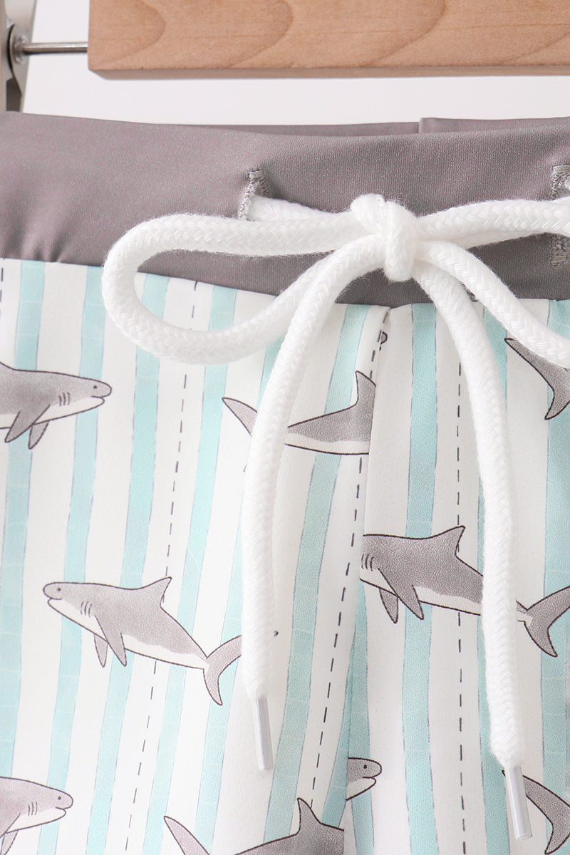 Green Stripe Shark Upf Swim Trunks