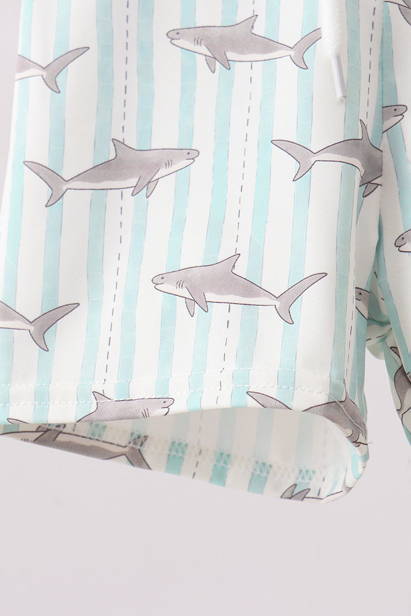 Green Stripe Shark Upf Swim Trunks