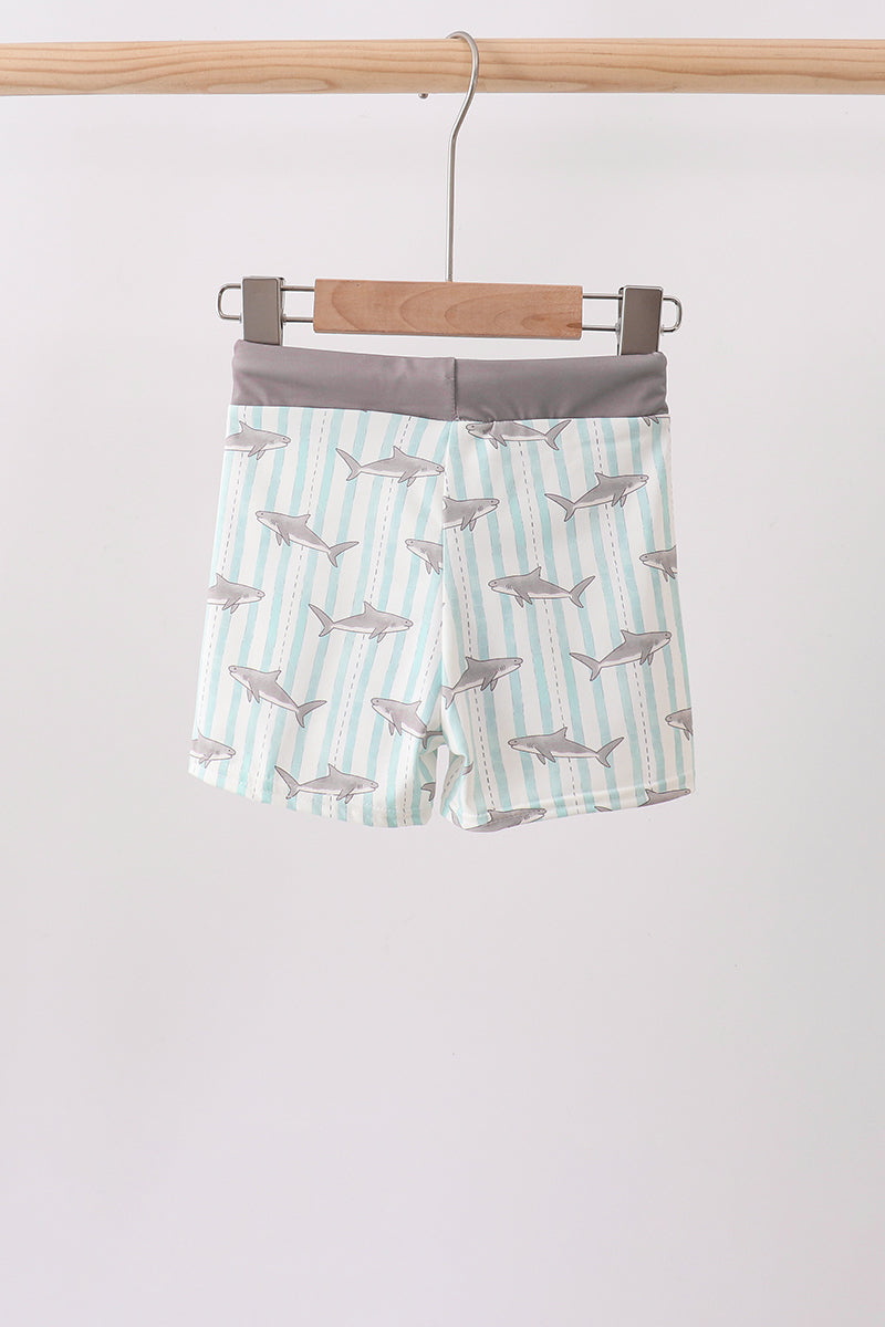 Green Stripe Shark Upf Swim Trunks