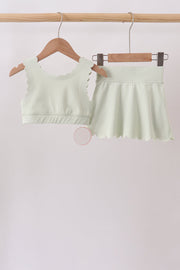 Green Scalloped Yoga Skorts Set