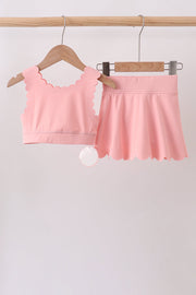 Pink Scalloped Yoga Skorts Set