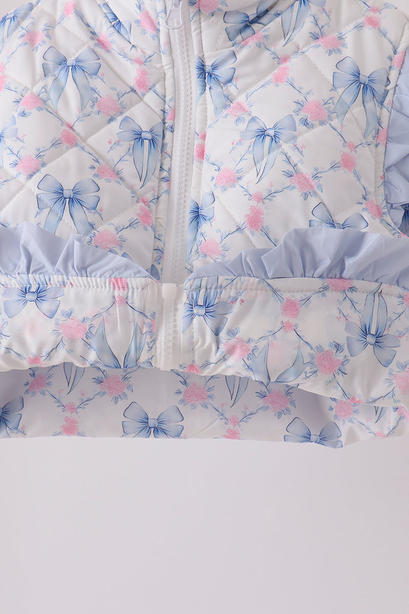 Sky Floral Bow Ruffle Vest