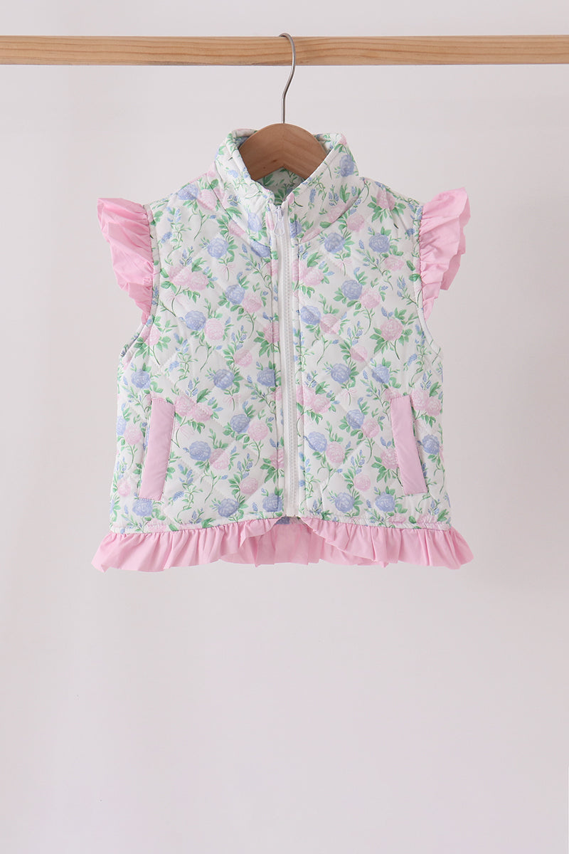 Pink Floral Ruffle Vest