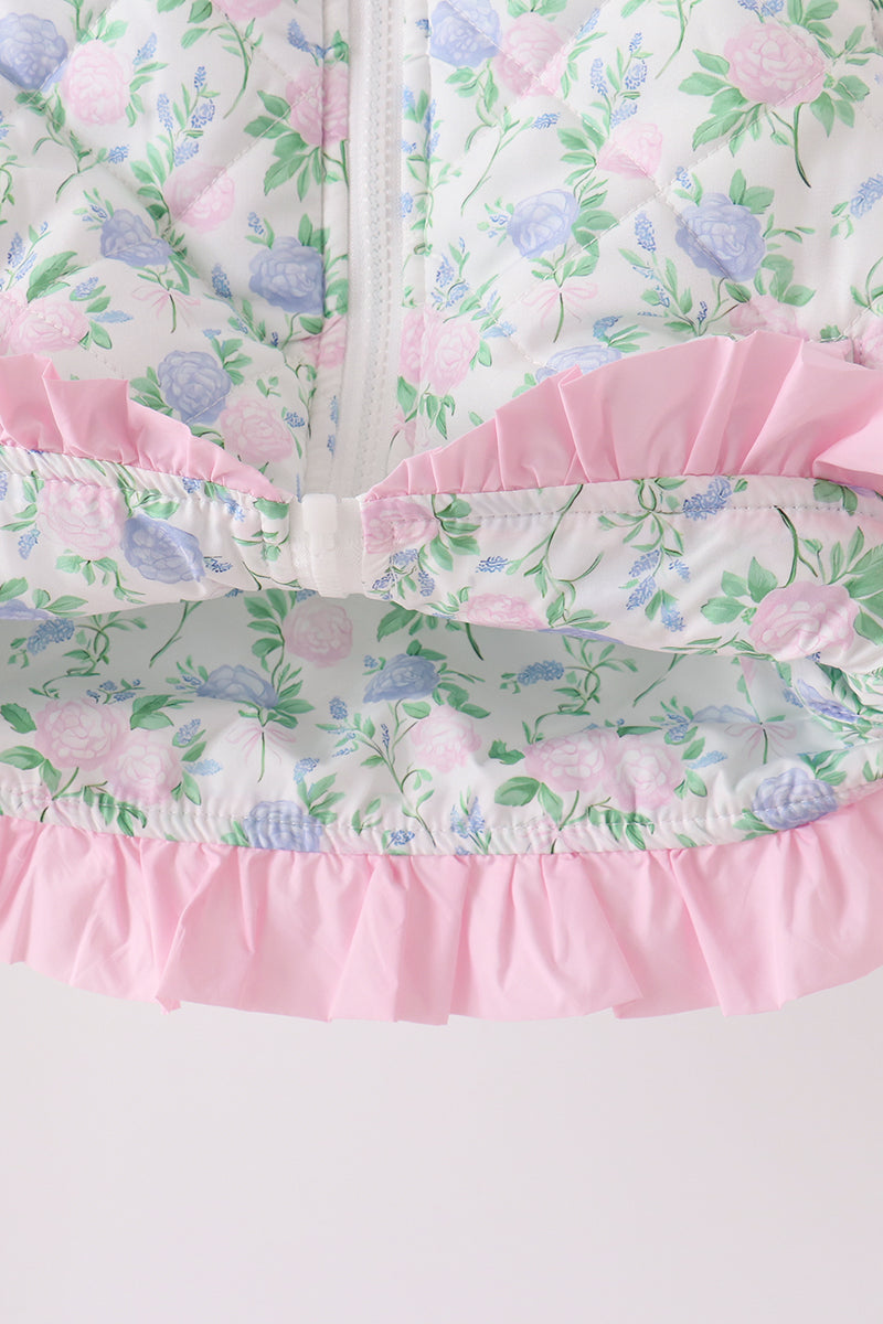 Pink Floral Ruffle Vest